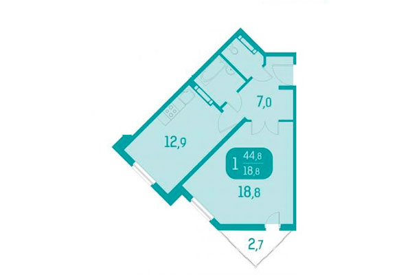 1-комнатная квартира 44,80 м² в ЖК Аквамарин. Планировка