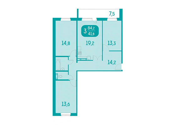 3-комнатная квартира 84,20 м² в ЖК Аквамарин. Планировка